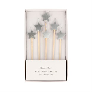 Meri Meri - Silver Star Candles - Gümüş Yıldız Mumlar - 6lı
