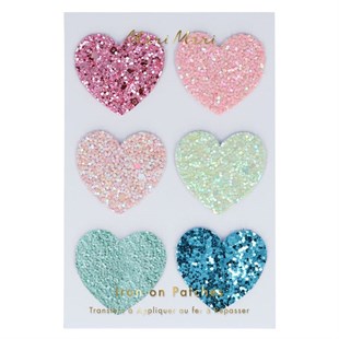 Meri Meri - Rainbow Glitter Heart Patches - Renkli Simli Kalp Yamalar
