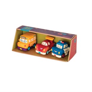 B.Toys 3'lü Mini Çek-Bırak Araba Seti - Okul Otobüsü/Yarış Arabası/Polis