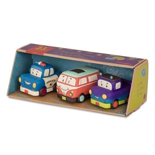 B.Toys 3'lü Mini Çek-Bırak Araba Seti - Polis/Retro Van/Jeep